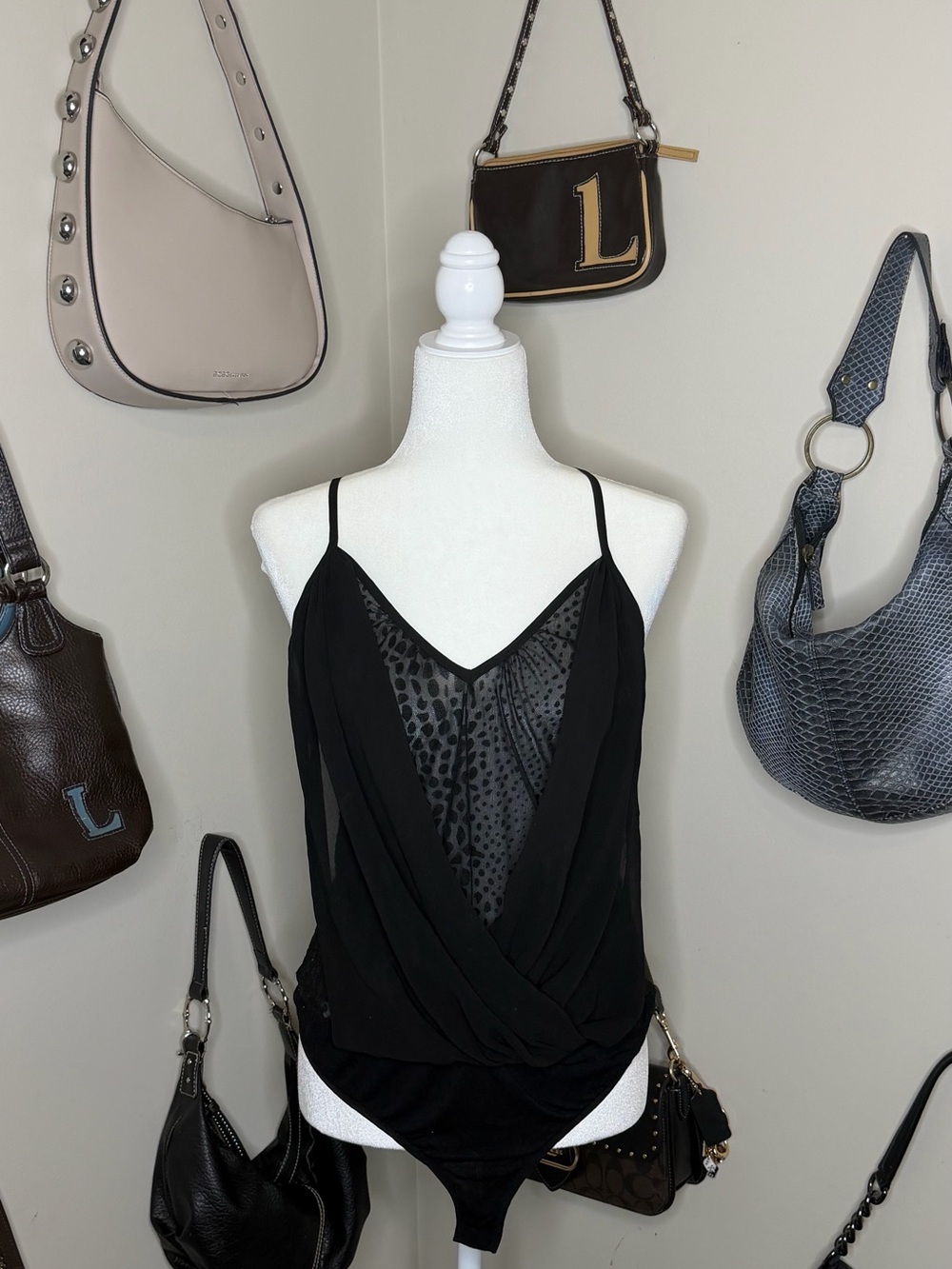 Y2K Bebe Layered Bodysuit - Animal Print Detail - Size L